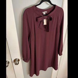 H&M - Deep Purple Shift Dress with Bow - size 14 - NWT